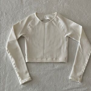 Elegant Cream Ribbed Long Sleeve Top